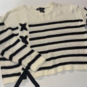 United States Sweaters Cream and‎ Black Striped Crew Neck